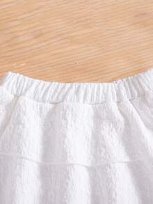 Girls Casual Sleeveless Top With 3D Floral Design And Elastic Waist Layered Umbrella Skirt, Spring/Summer - Purple - View 7