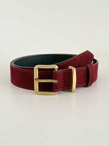 1pc Burgundy Velvet Square Buckle Retro Elegant Casual Women's Belt, Suitable For Dresses, Coats, Sweaters, Everyday, Party, Date, Holiday, Valentine's Day Gift