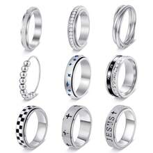 9pcs Anxiety Relief Rings, Unisex Bead, Cross, Spinning Rings For Stress Reduction - 9-piece Ring Set - View 8