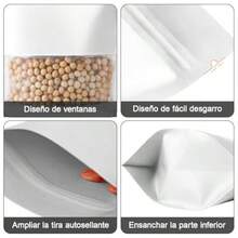 WEWI Bolsas Hermeticas de 200 PiezasBolsas Pouch con Ventana y Cierre Hermético Cremallera Resellables para Dulces Accesorios Aperitivos Joyería Más Blanco 10 * 15 CM - Blanco+12*20 - Ver 3