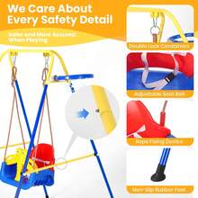 Conjunto de Columpios 4 en 1 para Niños, Columpio Exterior para Jardín, Incluye 1 Columpio de Cinturón, 1 Aro de Baloncesto con Estructura Metálica en A Resistente y Anclajes para Juegos - Azul - Ver 5