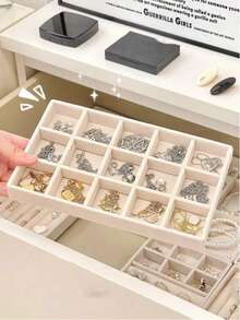 1/5个米色首饰托盘，空首饰托盘，戒指项链收纳托盘，长方形首饰整理盒，首饰展示托盘，抽屉分隔收纳托盘，小物件收纳整理盒，可堆叠首饰收纳托盘，多功能首饰展示盘，耳环戒指项链手镯收纳托盘，卧室梳妆台收纳托盘，首饰展示整理盒