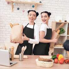 Total 6PCS Black Apron For Wowen Adult Unisex With 2 Pockets-Chef CooFKing BaFKing Kitchen Restaurant Crafting Painting Party Aprons - Đen - Xem 7