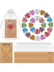 24张情人节心形图案贺卡、天然心形水晶拥抱卡、口袋心形宝石、纪念交换礼物 - 彩色 - 查看 1