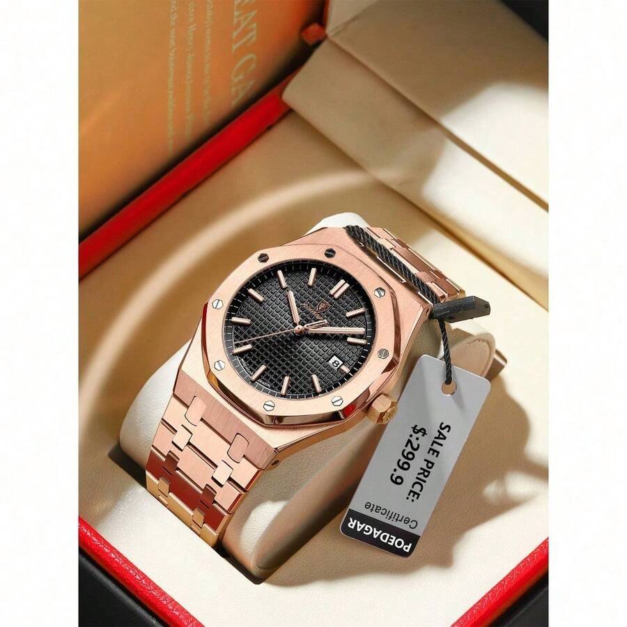 Luminous Men's Luxury Watch, Water-Resistant Premium Wristwatch- - Gold - Black - View 1