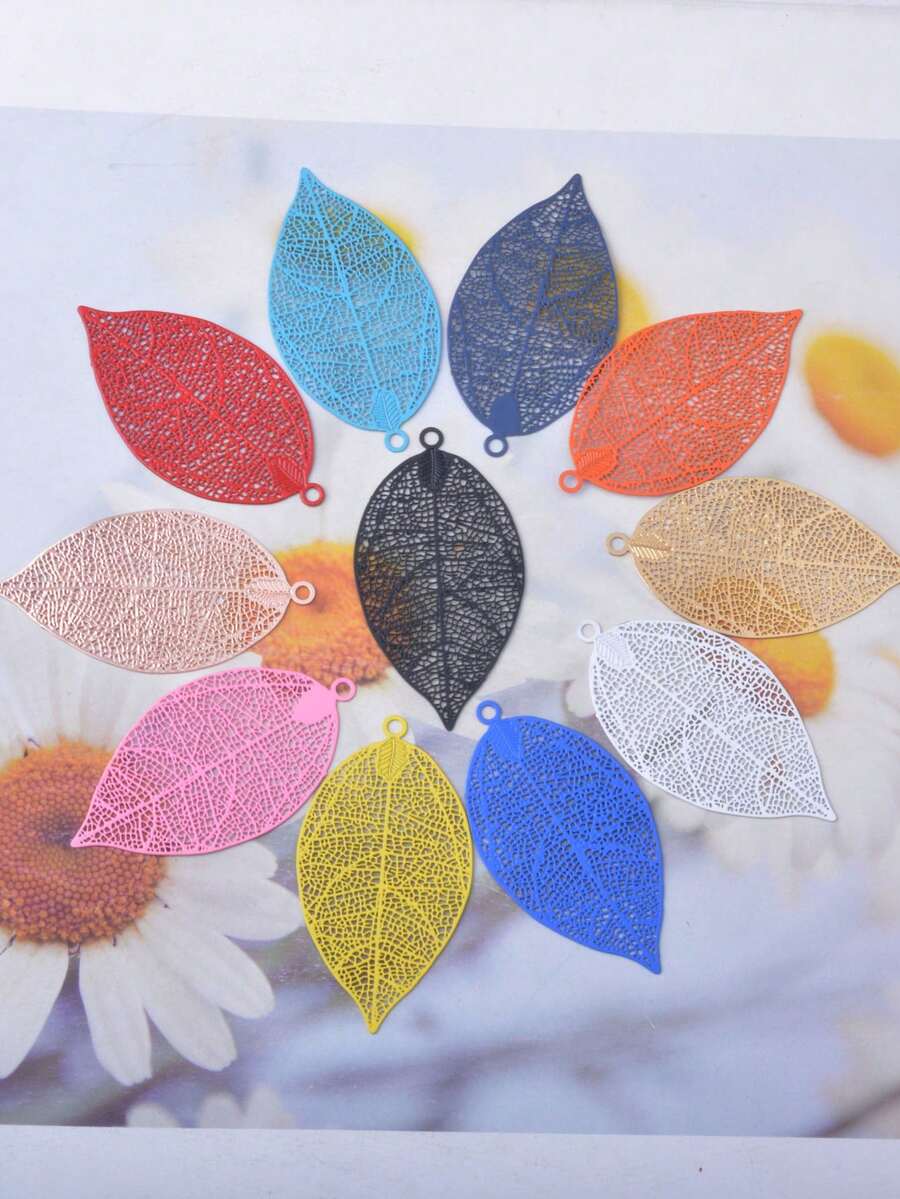 10pcs Light Golden Leaf Charms Filigree Jewelry Pendants