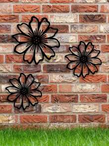 3件套金属花卉墙饰，户外花园艺术金属室内外围栏悬挂装饰，适用于家居、客厅、卧室、庭院、露台、门廊 - 黑色 - 查看 5