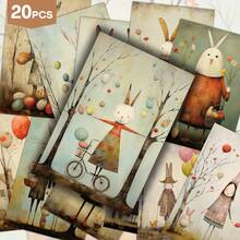 20 piezas Tarjetas de póster de Pascua abstractas vintage con pegatinas, conejito de Pascua, huevos y diseños florales de primavera, postales multicolor adecuadas para scrapbooking, decoración de pared, scrapbook, álbum de fotos DIY, manualidades, regalos y decoraciones de fiesta - Multicolor - Ver 1