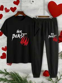 男士休闲街头风T恤和运动裤两件套（动物纹T恤和运动裤），春夏款 - 彩色 - 查看 3