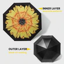 Compact Travel Umbrella - Windproof Auto Open/Close, Lightweight Folding Umbrella WIth Fiberglass Frame & Waterproof Canopy. Fits Backpack/Purse. (Sunflower),42Inch-1Pack,Sunflower - Sunflower - View 3