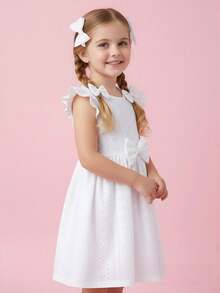 Vestido de babado Elegante com recortes de verão, decorado com laço para jovens fashionistas