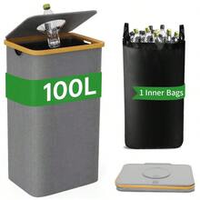 HouseShop64-Flaschensammler 100L faltbar wasserdicht waschbar mit Deckel und Griff für Küche oder Speisekammer Nachhaltige Lösung für Flaschen Dosen und Gläser elastischer Deckelöffnung und Anti-Geruch-Design - Schwarz - Übersicht 3