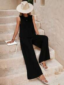 Plain Casual Button Pocket Office - màu đen - Xem 4