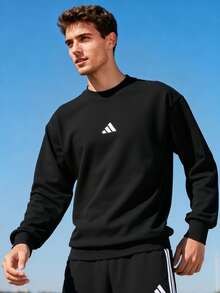 Adidas 男士圆领长袖印花简约运动卫衣，休闲装 - 黑色 - 查看 3