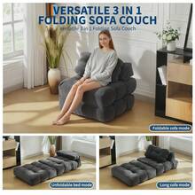 GOCAPTAIN Folding Sofa Bed,Convertible Sleeper Chair With Pillow,Single Boneless Fold Out Chair,Foldable Couch Bed,Comfy Floor Sofa Lounge With Back Support For Guest Living Room Bedroom Apartment - 深灰色 - 查看 3