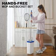 Mop And Bucket Set With Wringer, Dry & Wet Dust Mop For Household Floor Cleaning With 5 Microfiber Mops, Flat Squeeze Spin Wall Mop Cleaner With Long Handle, Slate Blue - Multicolor - View 8