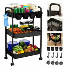 TendenciaCarrito Organizador Carrito De Almacenamiento Carrito Organizador Metal Multiusos De 4 Niveles Ruedas 360 °   Con 4 Ganchos Y 4 Vasos De Almacenamiento Color NegroCalidad premium - Blanco - Ver 10