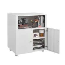 Techigher Metal Printer Stand, Printer Cabinet With Storage, Mobile Printer Table With Wheels & 2 Door, Metal File Cabinet For Home Office Small Spaces - White -4 Compartment - View 4