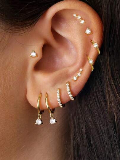 6/10pcs Women Fashion Minimalist Faux Pearl Copper Earring Set, Hypoallergenic, Small Hoop Design, Lightweight & Mini, Suitable For Multiple Piercings, Ideal For Dates, Parties, Weddings, Holidays, Valentine's Day, Ramadan, Birthdays, Everyday Wear