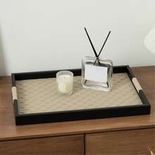 1pc Metal & Leather Woven Storage Tray, Minimalist Style Bathroom Towel Holder, Tabletop Cosmetic Lipstick Organizer, Bedroom Fragrance & Aromatherapy Display Plate, Living Room Entryway Decorative Catchall Tray, Available In Apricot & Black - Apricot - View 2