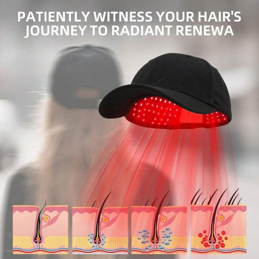 Wireless Red Light Laser Cap For Hair Growth - USB Rechargeable, Wireless Red Light Therapy For Men & Women, Hair Loss Treatment, Hair Root Strengthening, Modern Design, Highquality Light Emission - Black - View 1