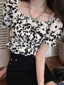 Summer Casual All-Over Print Slim Fit Short Sleeve Shirt - Black and White - View 4