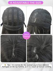 SHUDUO 1 件装黑色棕色合成耐热直发假发，采用纤维制成，适合日常佩戴，自然逼真（不含配件） - Dark Brown - 查看 10