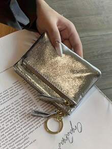 Luxury Shiny PU Women's Coin Purse, Elegant Silver Crackle Pattern Coin Pouch, PU Handbag, PU Car Key Holder, Shoulder Bag, Key Holder, Card Holder, Coin Wallet, Women's Cash Clip, Envelope Bag, 3-Layer Storage, Travel Accessory, Women, Perfect For Holiday, Birthday, New Year, Valentine's Day, Anniversary, Mother's Day And Father's Day Gifts For Family And Friends ,Travel Essential Bag - Multicolor - View 6