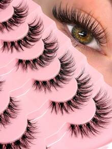 Asiteo 7对蓬松猫眼假睫毛，自然交叉睫毛，透明带仿貂毛睫毛，浓密眼尾，纤长柔软卷翘睫毛 - 眼尾拉長款 - 查看 4