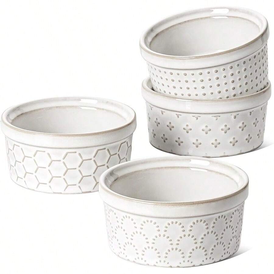 Ramekins 4 Oz Oven For Creme Brulee Charcuterie Boards Bowls For Souffle Small Sauce Bowl Ceramic Baking Dishes - 3.8 Inch Set Of 4 Arctic White - 4盎司+北極白 - 查看 1