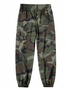 男士宽松多口袋迷彩工装裤，户外徒步旅行束脚休闲裤，春季款 - 軍綠色 - 查看 5