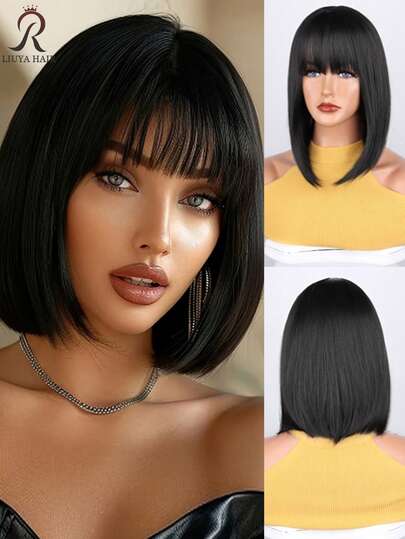 Blonde Synthetic Wig For Women | High-Temperature Fiber | Straight Hair With Bangs | Adjustable Rose Net Cap | Multi-Use: Daily, Parties & Cosplay | Natural Look & Comfortable Fit