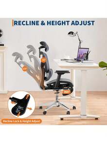 Silla de oficina ergonómica con espalda y reposapiés de malla transpirables, soporte de espalda alta, reposabrazos ajustables en 3D y ruedas rodantes lisas - Silla de escritorio cómoda para trabajar, estudiar o jugar - Gris - Ver 6