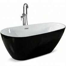 59 Inch Freestanding Bathtub, Acrylic Deep Soaking Tub, Chrome Overflow And Drain, Non-Slip Standalone Bath Tub For Bathroom, CUPC Certified, Ergonomic Modern Bath For Bathrooms - Black - View 3