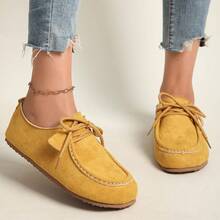 Nuevos zapatos de otoño de talla grande para mujer, zapatos sencillos de suela suave, zapatillas informales planas y versátiles con cordones - Amarillo - Ver 3