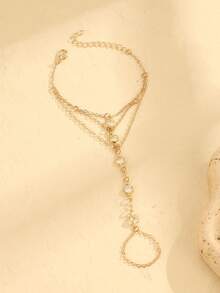 一套女士优雅简约仿水晶戒指和手链，适合日常佩戴、派对、海滩度假等场合。 - 金色 - 查看 3