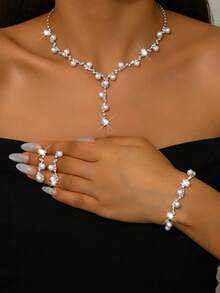 4件套优雅仿珍珠首饰套装 - 项链、耳环、手链，适合女性参加婚礼、派对、正式场合。 - 仿珍珠套裝 - 查看 12