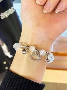 1条动漫卡通Y2K风格串珠弹力手链，心形吊坠，可爱卡通手链，生日庆祝配饰，斋月，返校季，情人节礼物，最佳选择