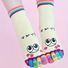 3pairs // Cartoon Print Toe Socks // Colorful Five-Toe Sports Running Socks // Women's Polyester Knit Fabric // Cute Cartoon Split-Toe Socks! ! - Nhiều màu khác nhau -- 3 đôi - Xem 4