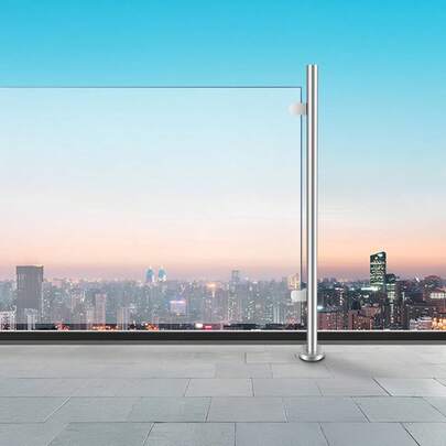 304 Stainless Steel Stair Railing End Post Silver Cylindrical Balcony Railing Post With 176.37Lbs Load Capacity, Fits 12mm Glass 3 Steps Staircase, Non-Punching Clamp Rubber Pad Round Base, For Balcony Attic Terrace Pool Courtyard Park Scenic Area