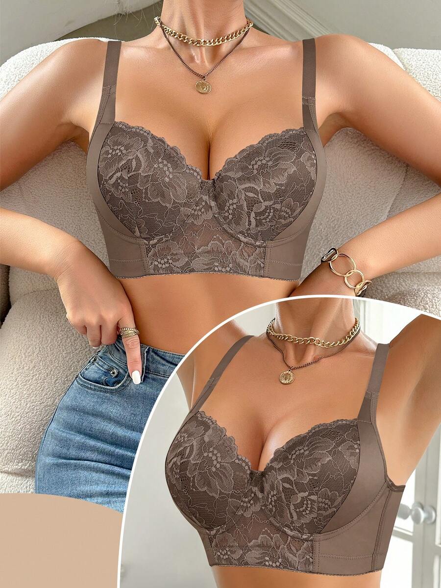 Peach Girl Mocha Brown Sexy Lace Bra, Women's Supportive Lift Comfortable Bra