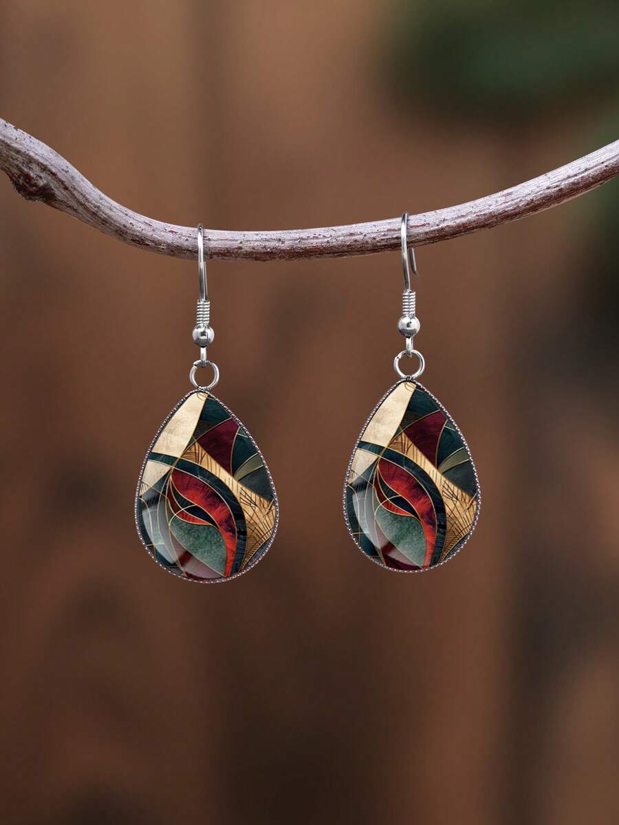 1 Coppia di orecchini a goccia in acciaio inossidabile 316 con motivo geometrico asimmetrico, stile minimalista vintage adatto per l'uso quotidiano e come regalo, orecchini gioiello minimalisti ed eleganti adatti per l'uso quotidiano e per le vacanze delle donne - Argento - Visualizzare 1