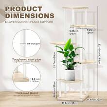 6 Tier Wood Tall Plant Stand Metal Rack Indoor, Multiple Flower Pot Holder Shelves Corner Rack, Planter Shelf Display Rack Storage Organizer Patio Living Room Balcony GardenWhite Oak - 六層,白橡木 - 查看 3