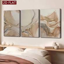 3pcs Set Of Beige And Brown Abstract Fluid Art Canvas Wall Art, Neutral Tones Suitable For Bedroom And Living Room Decor. Beige And Brown Marble Fluid Art Posters For Wall Decoration, Modern Abstract Fluid Art Canvas Paintings, Minimalist Interior Decor, Abstract Canvas Wall Art, Wall Art Prints - Beige - View 13