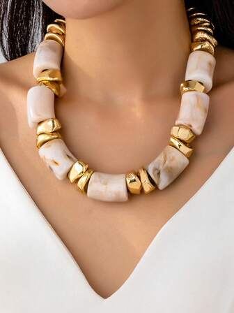 1pc Elegant Chic Unique Design Beaded Bamboo Segment Necklace, Suitable For Women's Daily Life, Gatherings, Commuting Or As A Gift