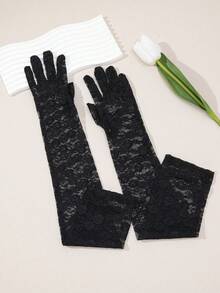 1 Pair Rose Lace Formal Gloves, High-End Evening Dress Accessory,Elegant,Party - Multicolor - View 4
