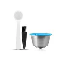 1 pieza Cápsula de café reutilizable de acero inoxidable, apta para máquinas de café (no aplicable para ), incluye cuchara y cepillo, accesorio para máquina de café - Plateado - Ver 9