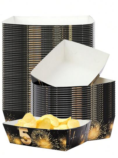 10pcs/20pcs/50pcs 50th Birthday Paper Snack Boat Trays Black And Golden Cheers To 50 Years Old Birthday Party Disposable Nacho Boats Snack Serving Trays For Men Women Birthday Anniversary Wedding Event Festival Party Decorations