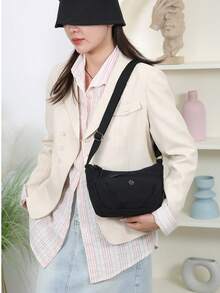 Beige Nylon Crossbody Bag Women's Casual Lightweight Shoulder Bag With Adjustable Strap,Women's Minimalist Beige Casual Crossbody Bag Nylon Daily Commute Purse - Multicolor - View 3