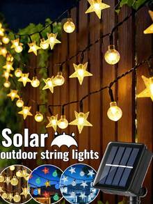1 Set Solar Powered Lights - 20/50/100 LED Beads, 8 Modes, IP65 Waterproof, Outdoor Fairy Lights For Garden, Patio, Fence, Gazebo, Holiday, Party, Camping, Ramadan Eid Decoration (Warm White/Colorful) - Yellow - View 2